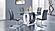 D1628DT Rectangular Clear Glass Dining Table + 8 D915DC Grey Dining Chair by Global Furniture