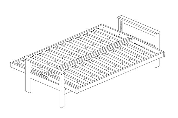Bi-fold futon frame in bed position